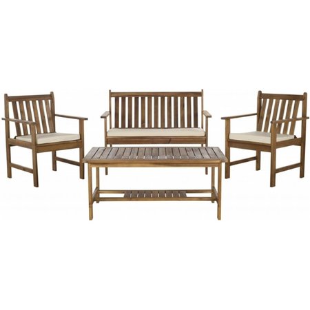 SAFAVIEH Burbank 4 Piece Outdoor Set- Teak Look and Beige PAT7006A